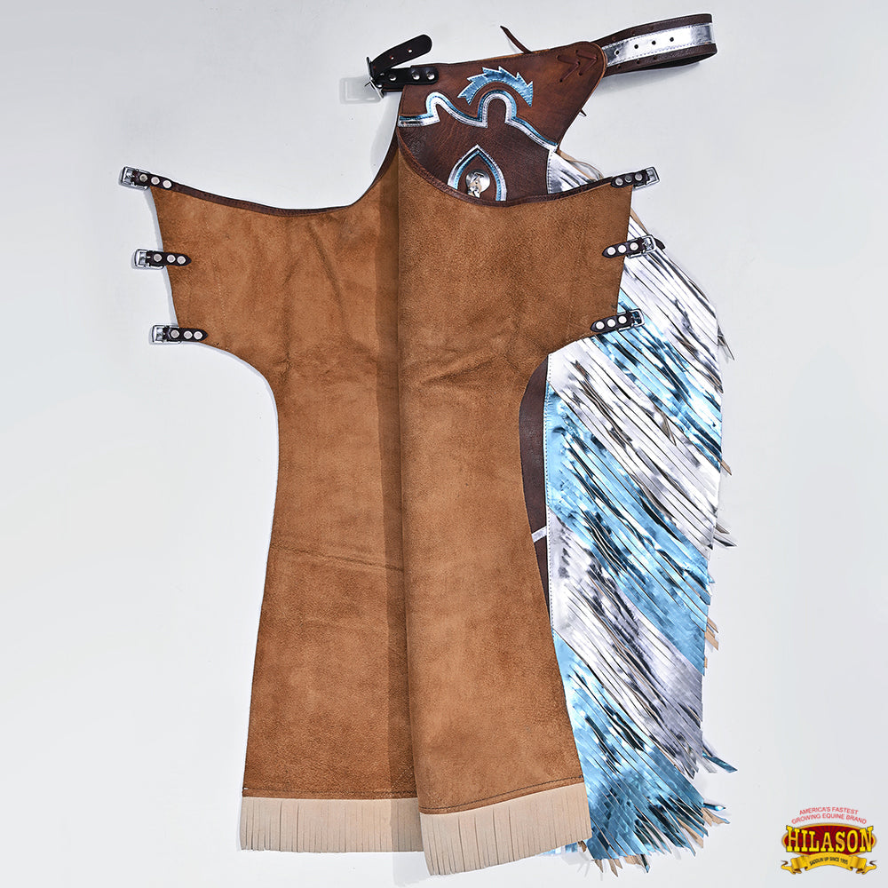 Hilason Bull Riding Pro Rodeo Chaps Brown Smooth Leather Bronc Show Adult