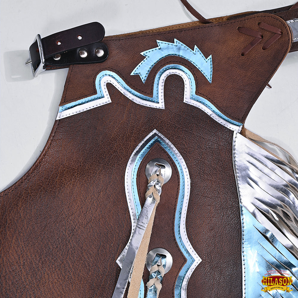 Hilason Bull Riding Pro Rodeo Chaps Brown Smooth Leather Bronc Show Adult