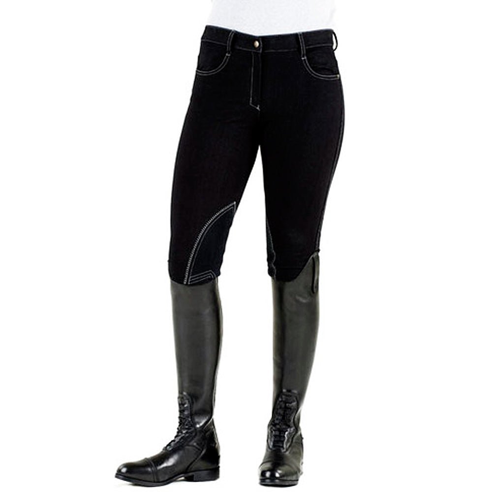 34 Regular Euro Melange Knee Patch Breech Featuring Contrast Stitching Black Shade