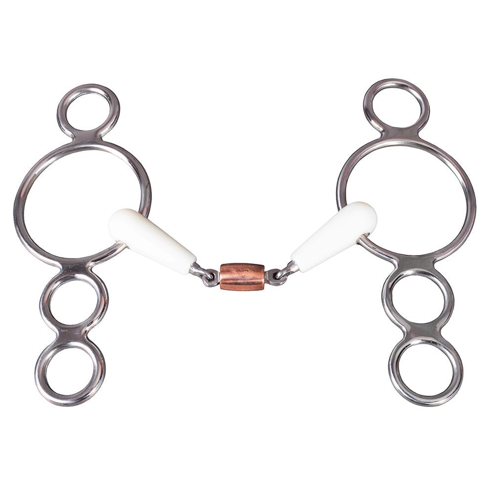 5" Happy Copper Roller Mouth 3-Ring Pessoa Gag Stainless Steel H. Bit