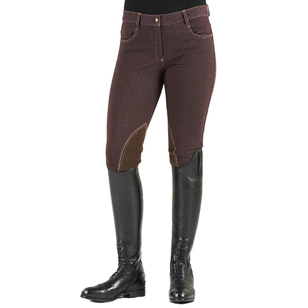 Ovation Euro Melange Knee Patch Breech Comfortable Denim-Knit Contrast Stitching