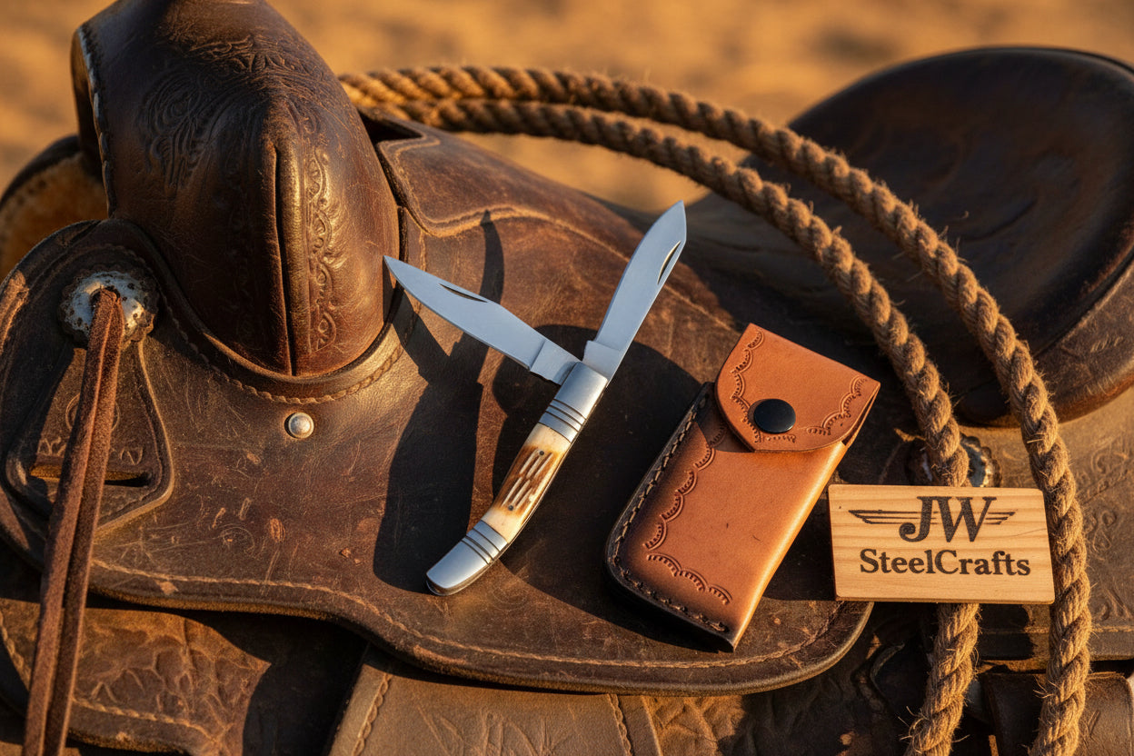 Two-Blade Trapper Knife with Synthetic Stag Horn Handle