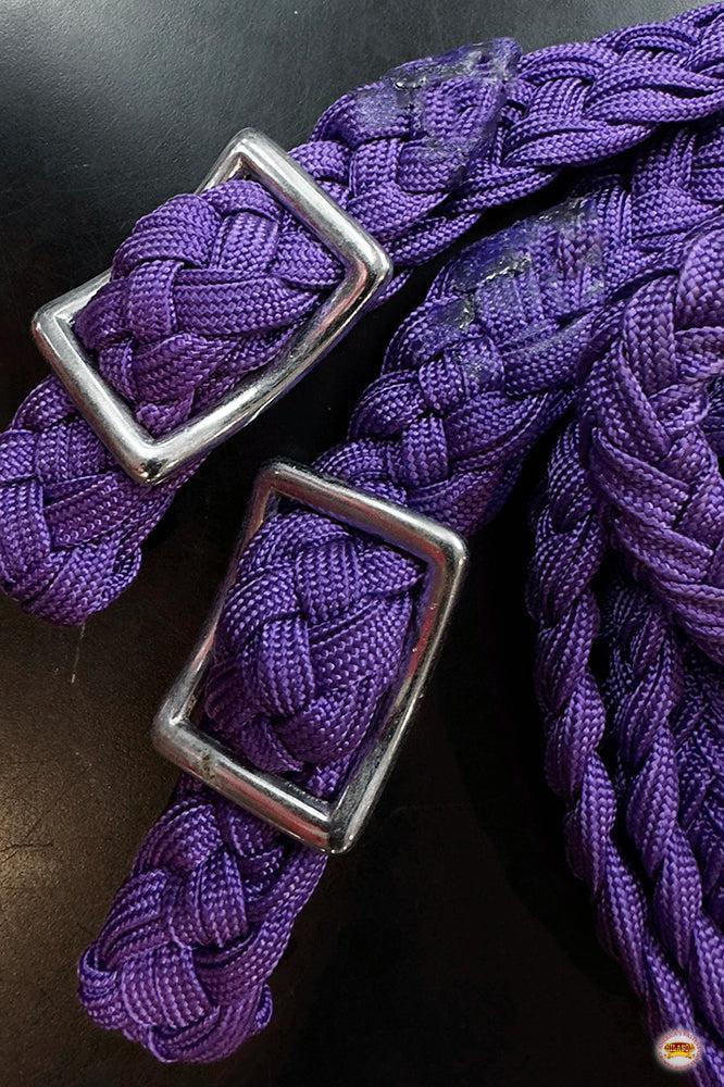 Hilason Braided Poly Barrel Racing Reins, Flat Grip Knots — 1" x 8 ft