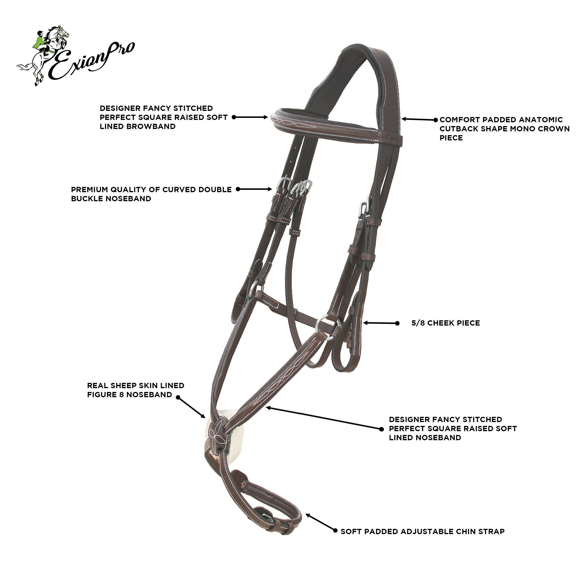 ExionPro Designer Fancy Stitched Figure 8 English Bridle With Rubber Reins by Bridles & Reins - alternate view 5
