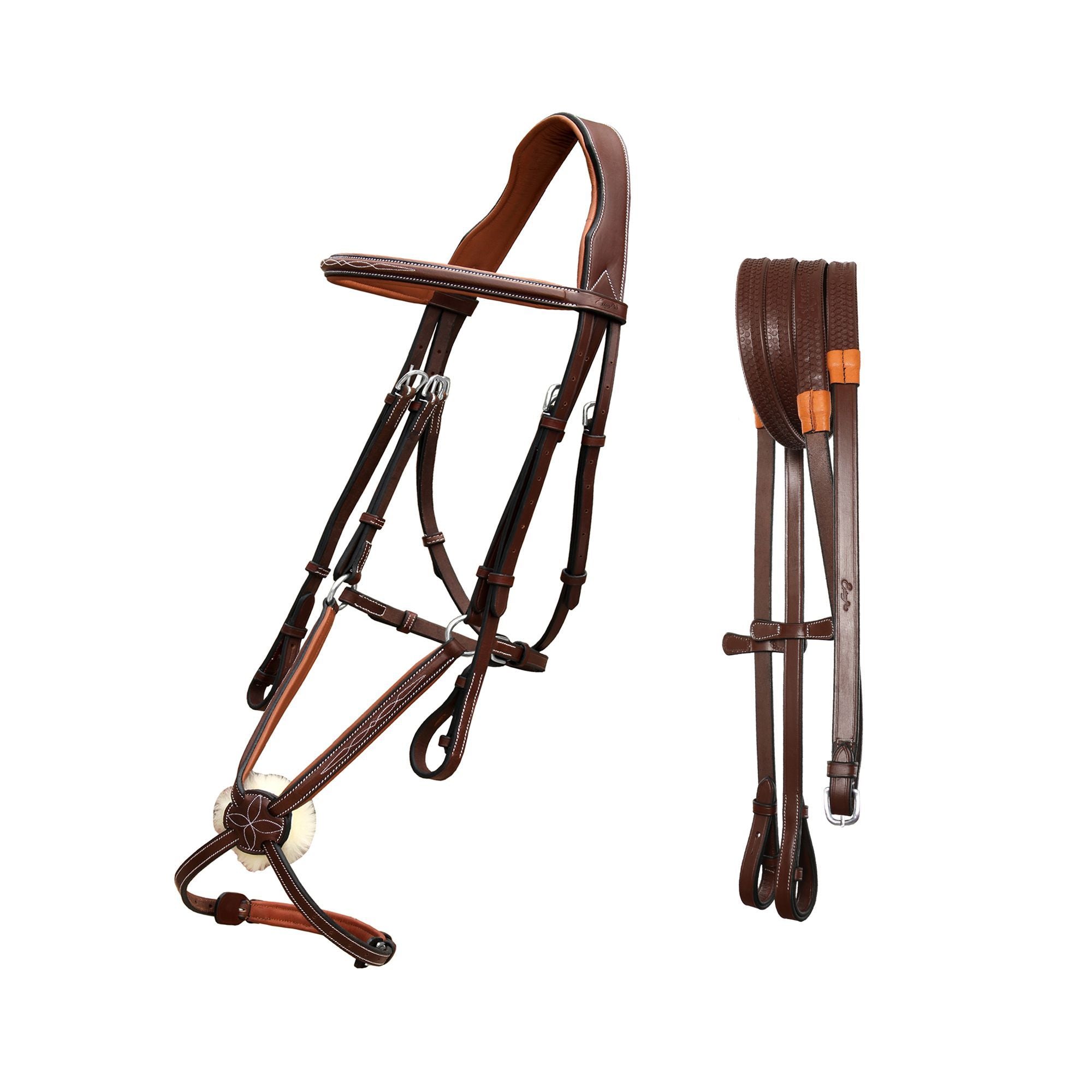 ExionPro Designer Fancy Stitched Figure 8 English Bridle With Rubber Reins by Bridles & Reins - alternate view 3