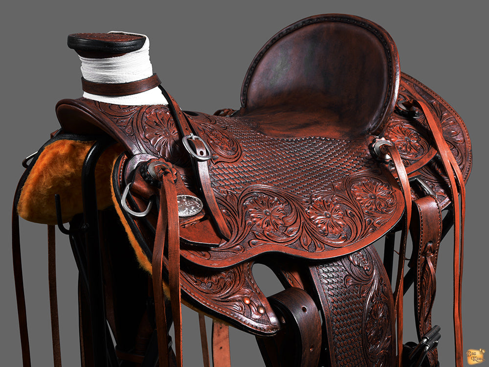 Hilason Western Wade Ranch Roping Leather Saddle — Dark Brown
