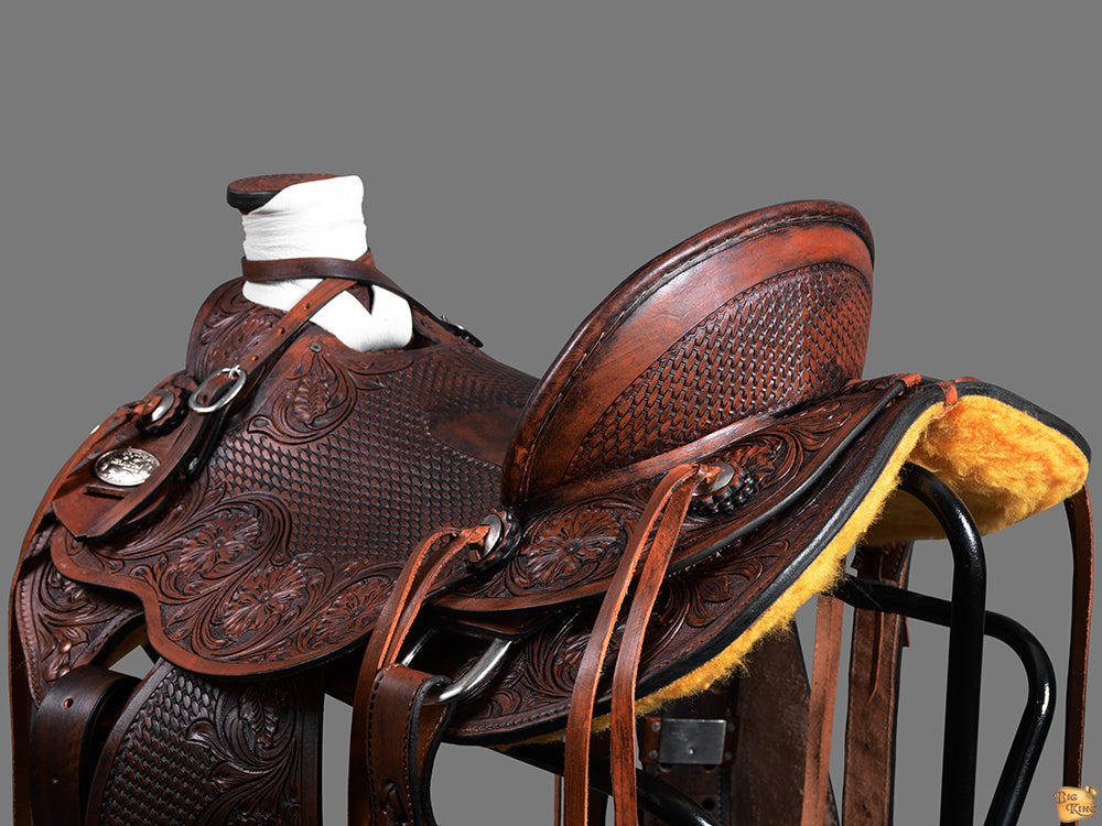 HILASON Western Horse Wade Saddle American Leather Ranch Roping Dark Brown | Hand Tooled & For Horses
