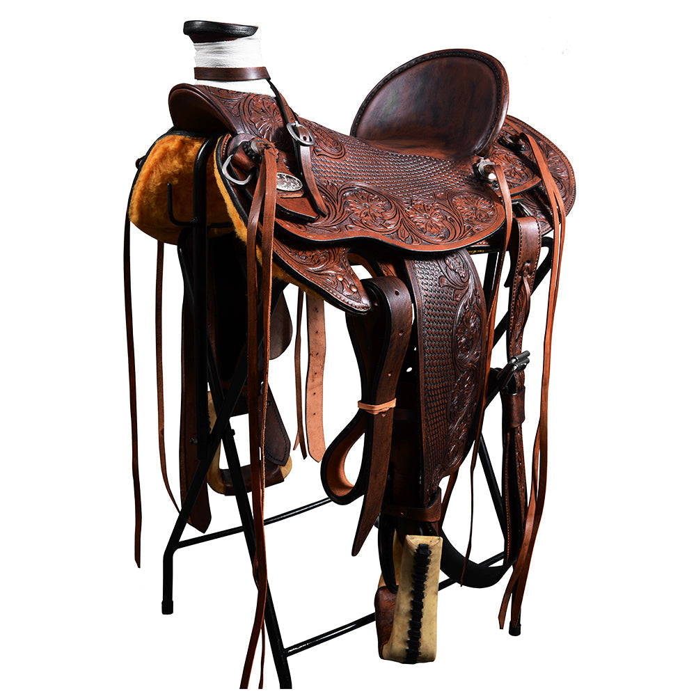 Hilason Western Wade Ranch Roping Leather Saddle — Dark Brown
