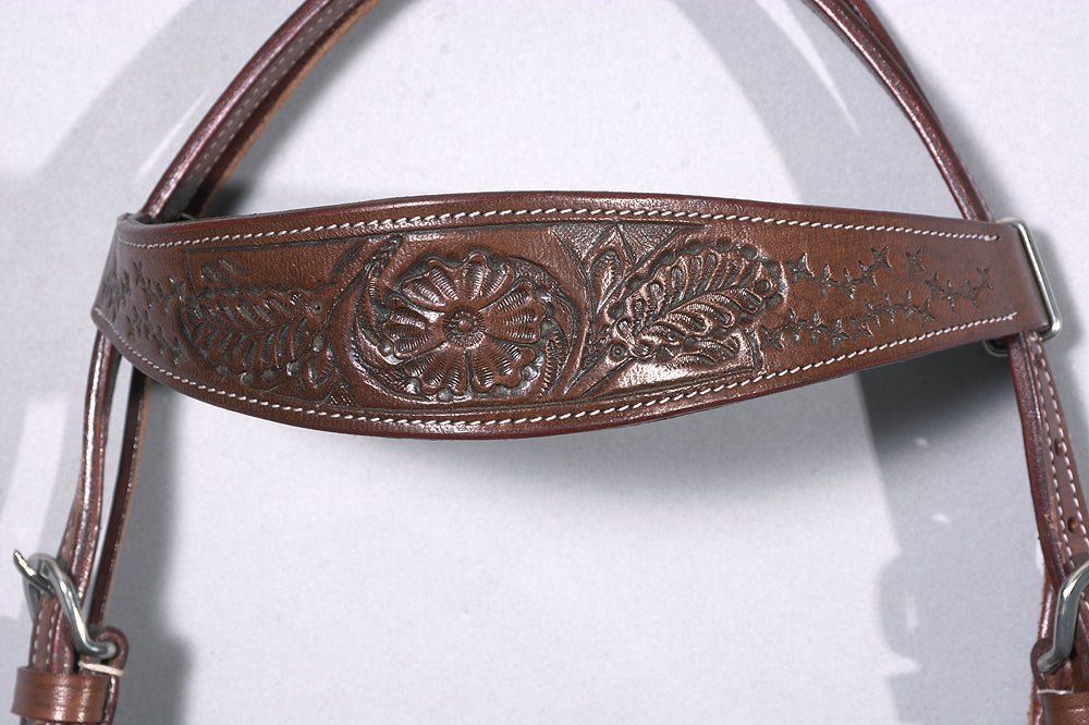 Brown Genuine Full Grain Leather Horse Headstall With Durable Diamond-Studded Comfort