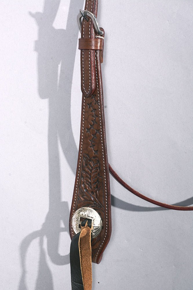 Brown Genuine Full Grain Leather Horse Headstall With Durable Diamond-Studded Comfort