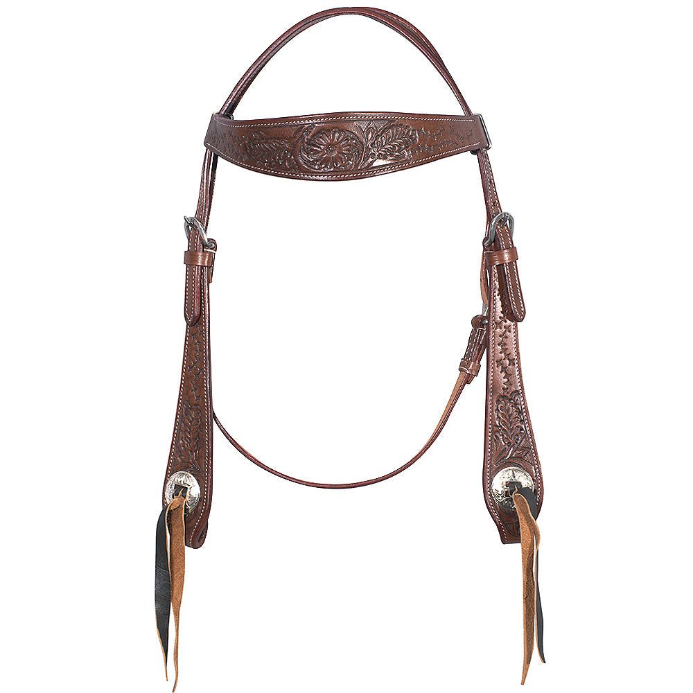 Brown Genuine Full Grain Leather Horse Headstall With Durable Diamond-Studded Comfort