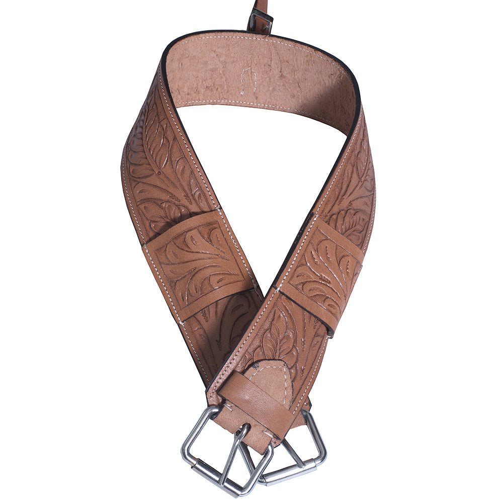 Tan Genuine Skirting Leather Western Saddle Girth Cinch With Floral Tooling