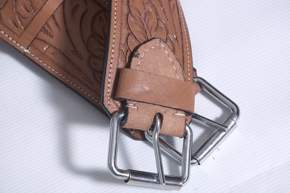 Tan Genuine Skirting Leather Western Saddle Girth Cinch With Floral Tooling