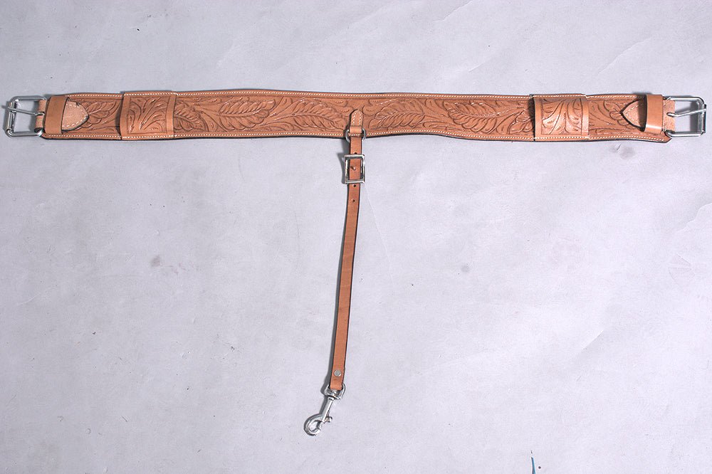 Tan Genuine Skirting Leather Western Saddle Girth Cinch With Floral Tooling