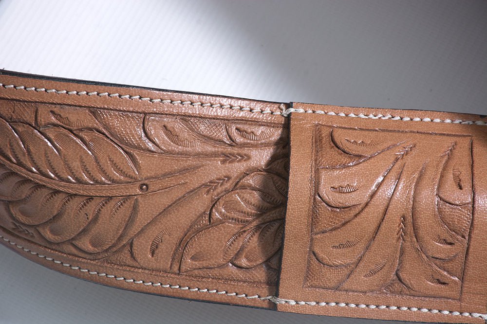 Tan Genuine Skirting Leather Western Saddle Girth Cinch With Floral Tooling