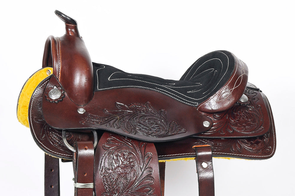Comfytack 17 in Dark Brown Western Kids Youth Children Miniature Pony Saddle Leather Trail Tack | Hand Tooled Saddle | Western Saddle | Saddle for Horses | Horse Tack Set