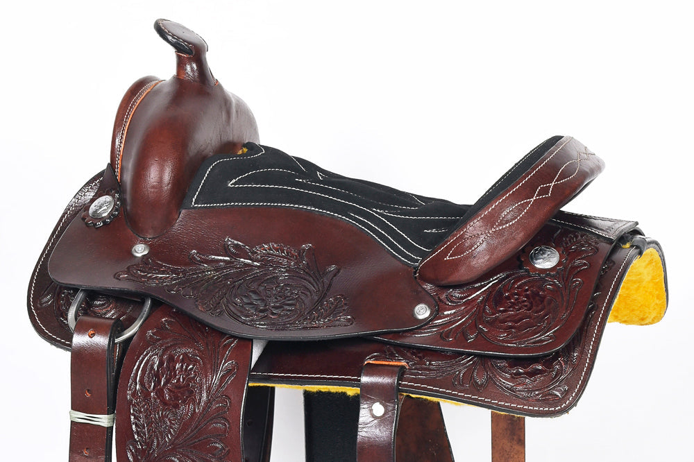 Comfytack 17 in Dark Brown Western Kids Youth Children Miniature Pony Saddle Leather Trail Tack | Hand Tooled Saddle | Western Saddle | Saddle for Horses | Horse Tack Set