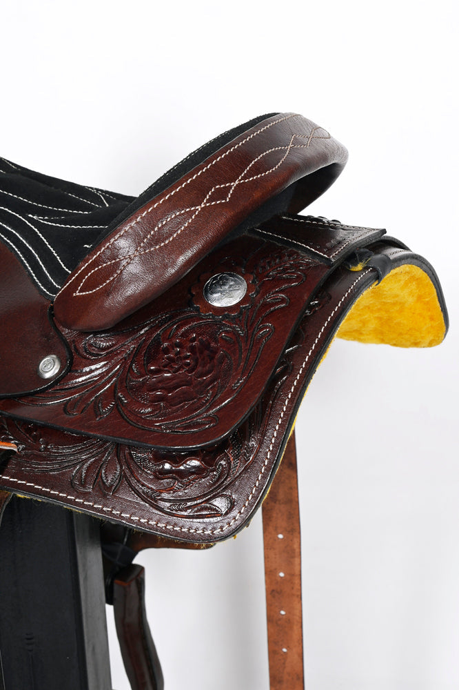 Comfytack 17 in Dark Brown Western Kids Youth Children Miniature Pony Saddle Leather Trail Tack | Hand Tooled Saddle | Western Saddle | Saddle for Horses | Horse Tack Set