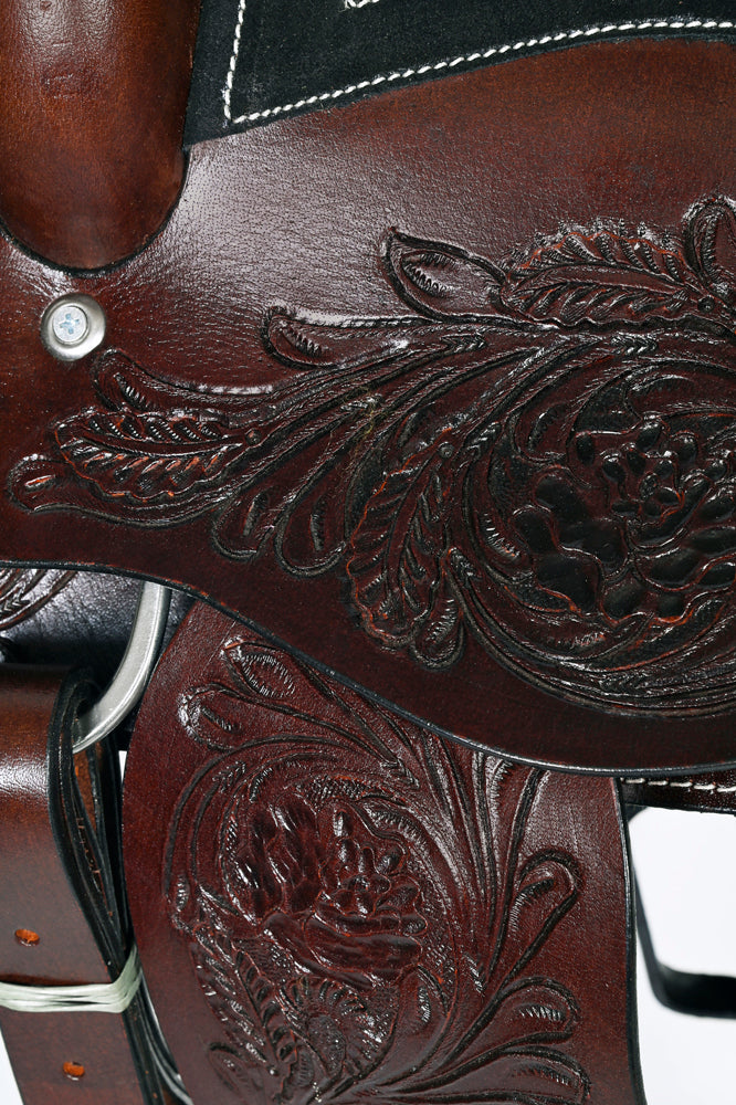 Comfytack 17 in Dark Brown Western Kids Youth Children Miniature Pony Saddle Leather Trail Tack | Hand Tooled Saddle | Western Saddle | Saddle for Horses | Horse Tack Set