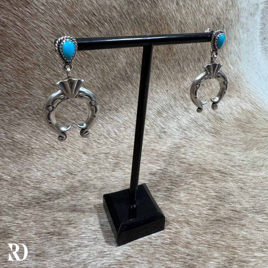 Naja Dangle Kingman Turquoise Earrings By Annette Chiqito — view 2