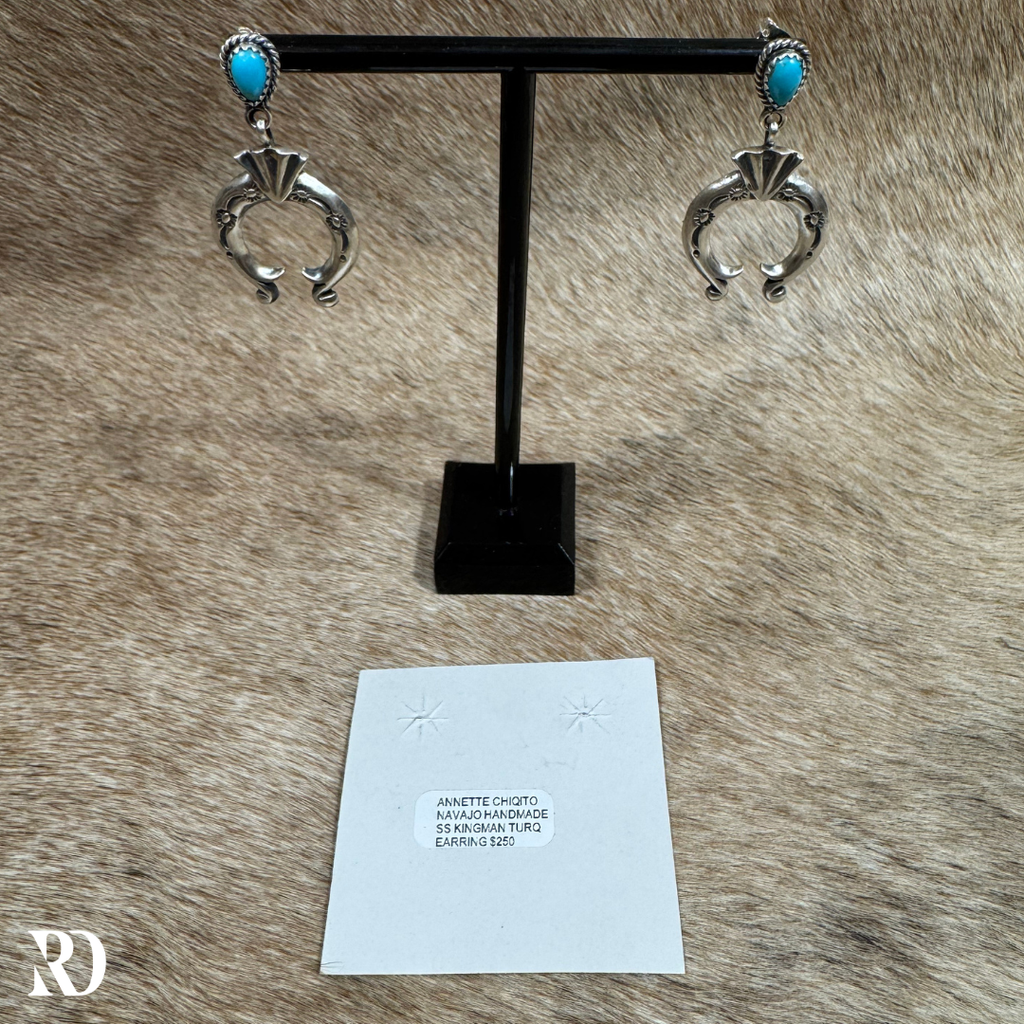 Naja Dangle Kingman Turquoise Earrings By Annette Chiqito — view 5