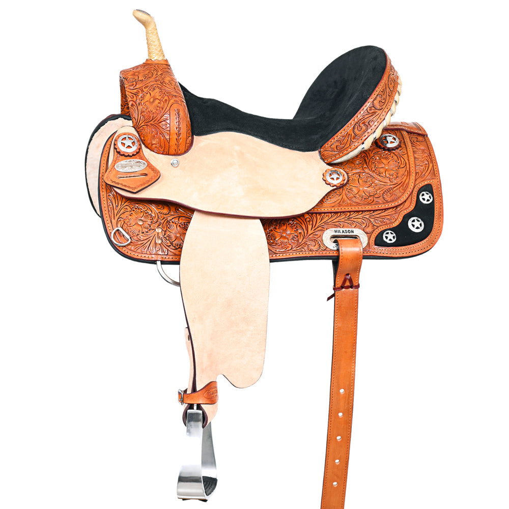 HILASON Western Horse Saddle American Leather Treeless Trail Barre | Barrel for Horses