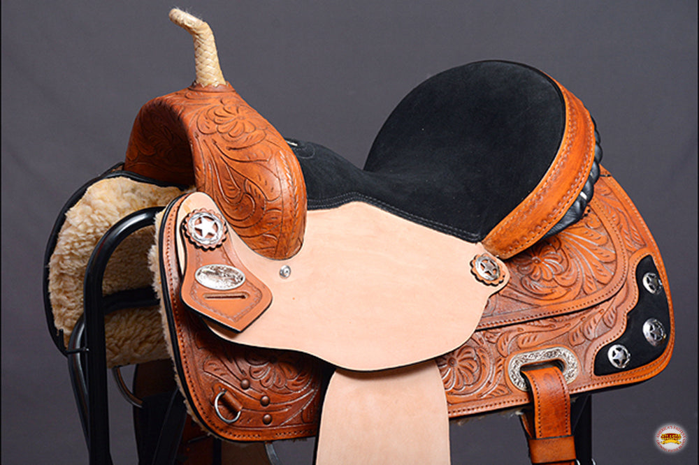 HILASON Western Horse Saddle American Leather Treeless Trail Barrel | for Horses