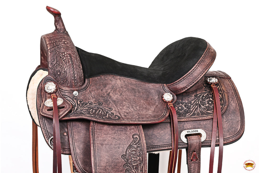 HILASON Western Horse Saddle American Leather Treeless Trail Pleasure | Barrel for Horses