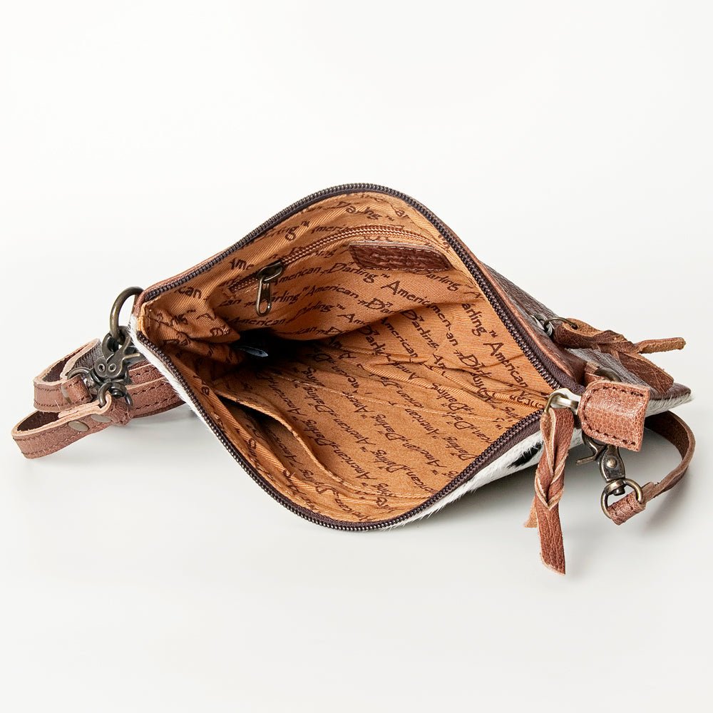 American Darling Western Small Crossbody Bag – Genuine Hair-On Cowhide Leather with Fringes, Adjustable Strap, Handcrafted in Texas