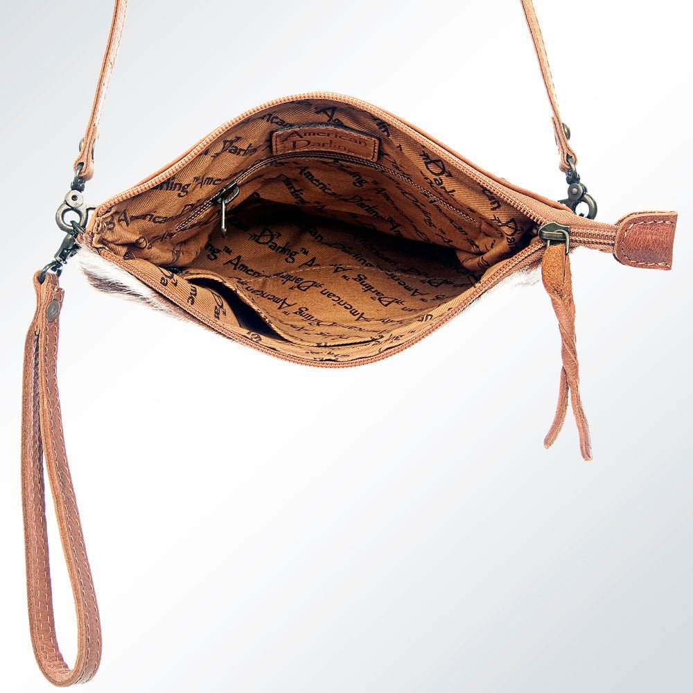 American Darling Western Small Crossbody Bag – Genuine Hair-On Cowhide Leather with Fringes, Adjustable Strap, Handcrafted in Texas