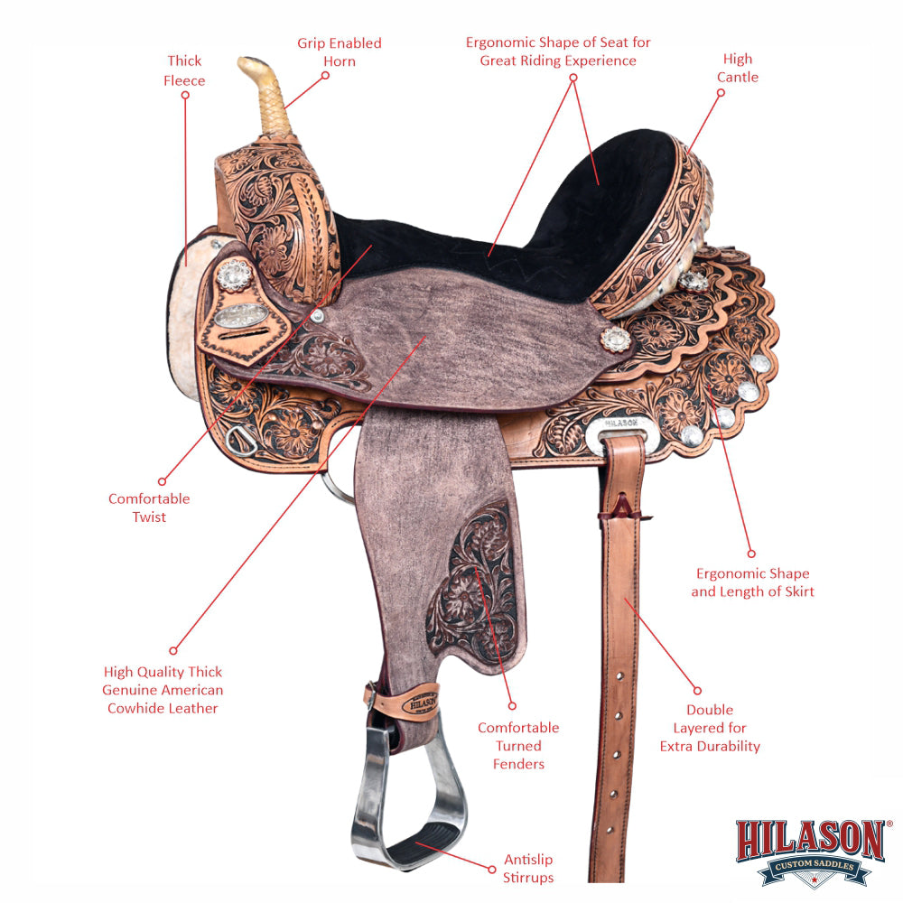 HILASON Flex Tree Western Horse Saddle American Leather Trail Barrel Racing | for Horses