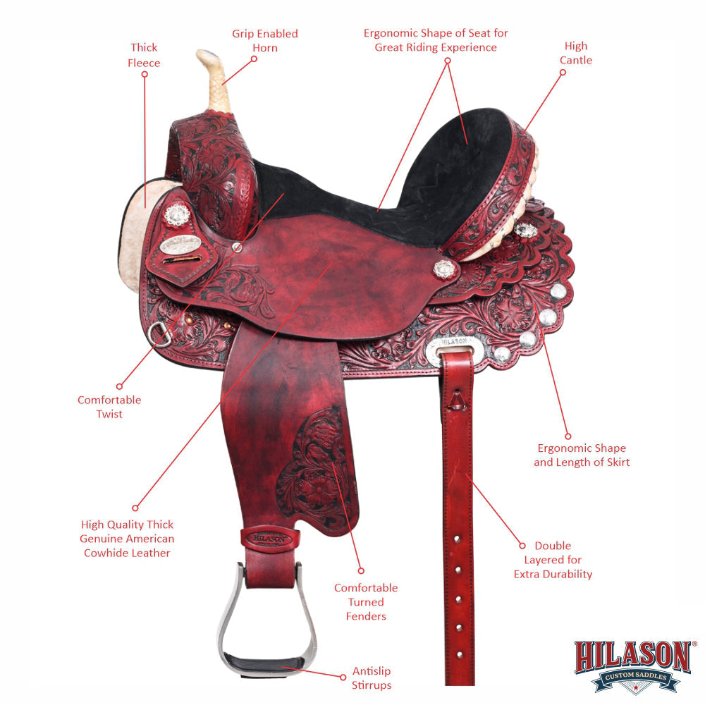 HILASON Flex Tree Western Horse Saddle American Leather Trail Barrel Racing | for Horses