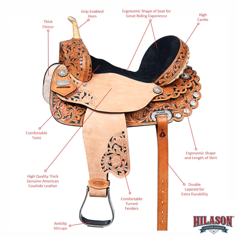 17 In HILASON Western Horse Saddle American Leather Flex Tree Trail & Pleasure Rough Out