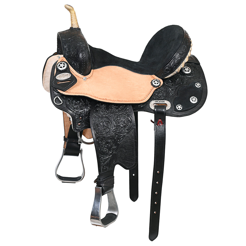 HILASON Flex Tree Western Horse Saddle American Leather Trail Barrel Black | for Horses