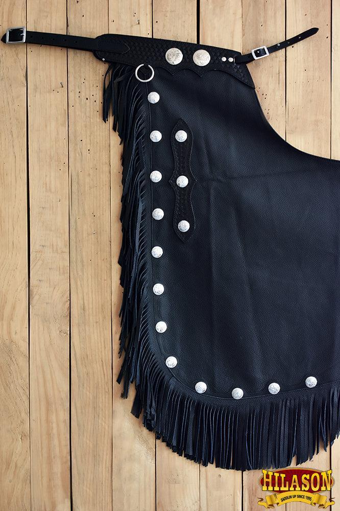 Hilason Western Bull Riding Leather Chinks, Black