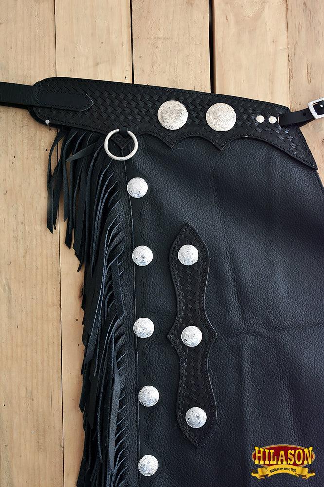Hilason Western Bull Riding Leather Chinks, Black