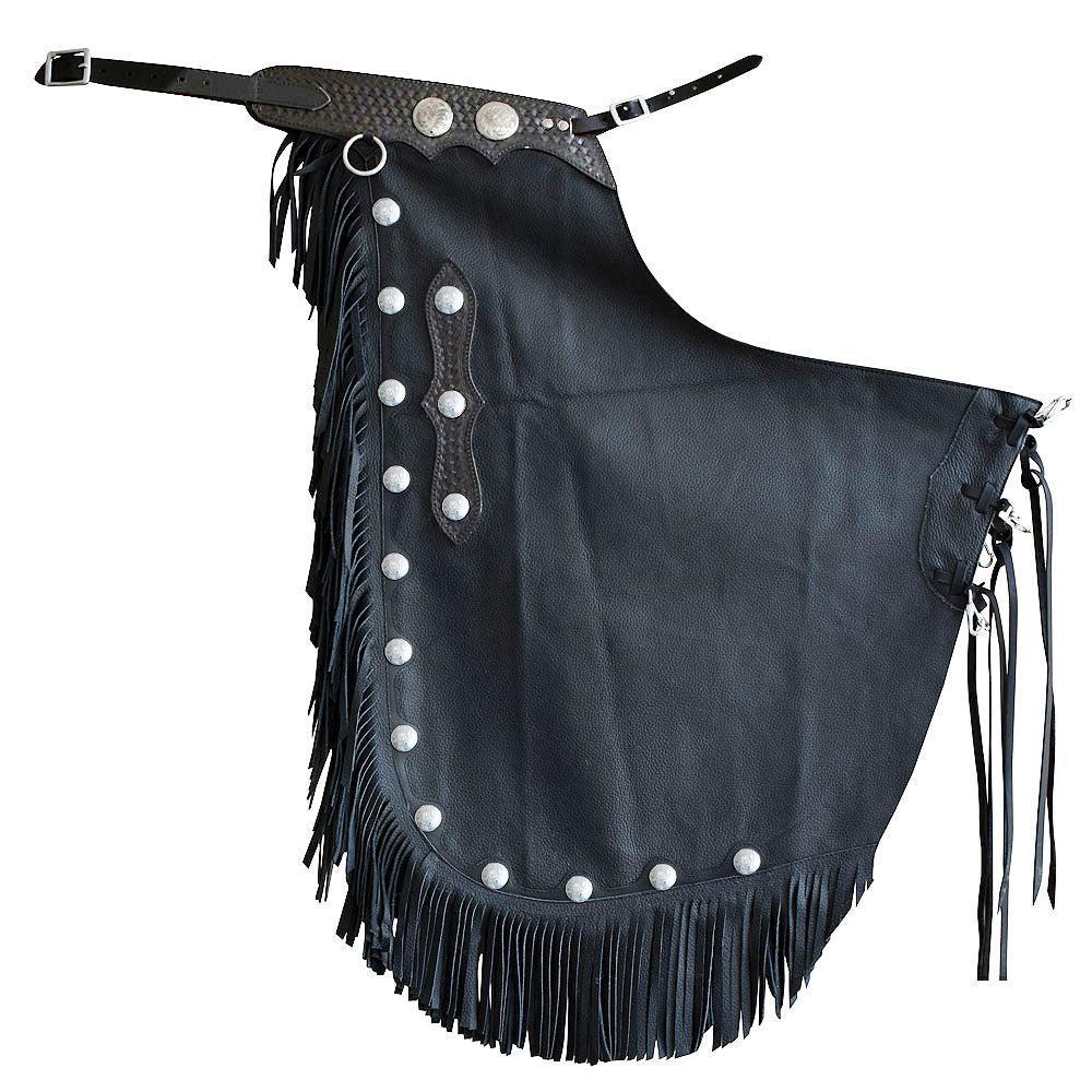 Hilason Western Bull Riding Leather Chinks, Black