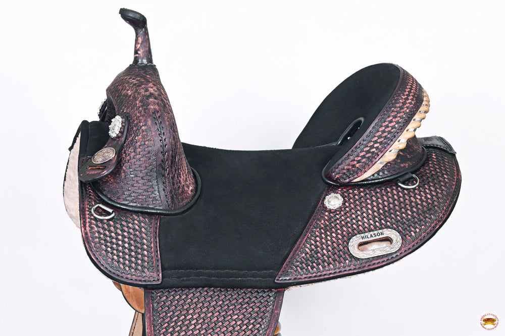 HILASON Western Horse Trail Barrel Racing American Leather Saddle | Treeless for Horses