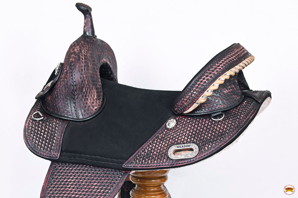 HILASON Western Horse Trail Barrel Racing American Leather Saddle | Treeless for Horses