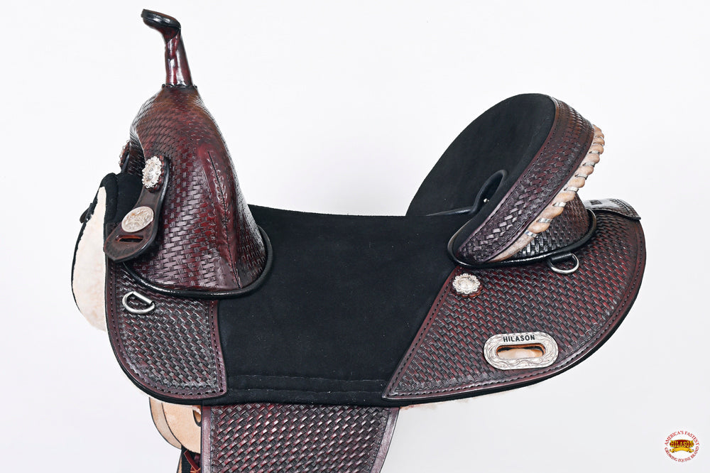 HILASON Western Horse Trail Barrel Racing American Leather Saddle | Treeless for Horses