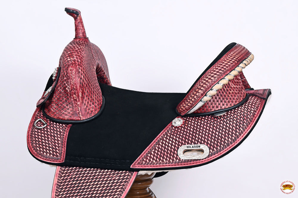 HILASON Western Horse Trail Barrel Racing American Leather Saddle | Treeless for Horses