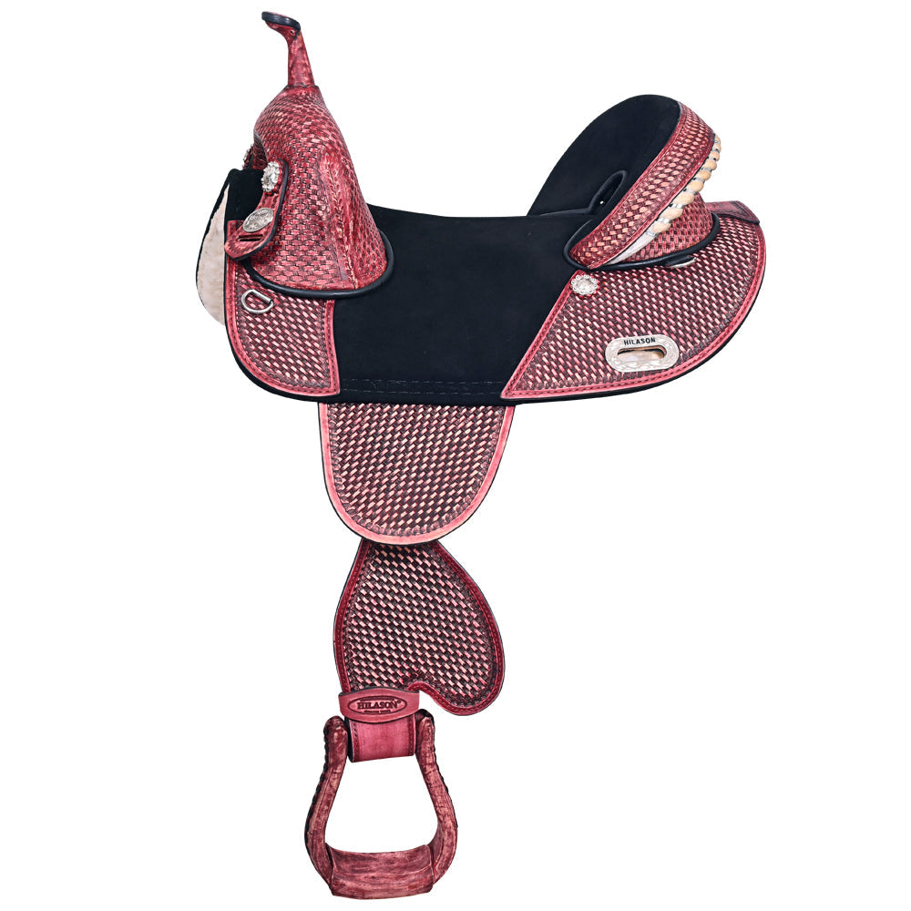 HILASON Western Horse Trail Barrel Racing American Leather Saddle | Treeless for Horses