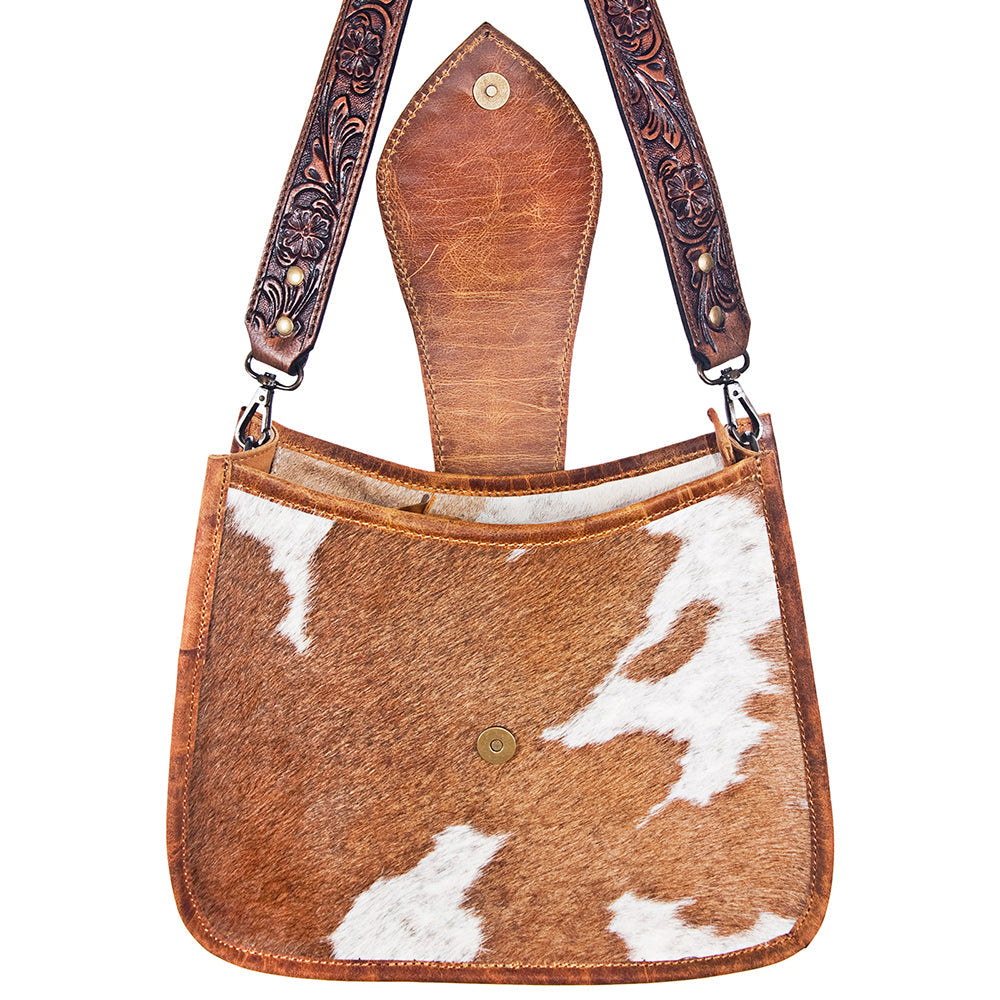 American Darling Hand-Tooled Hair-On Genuine Leather Hobo Bag