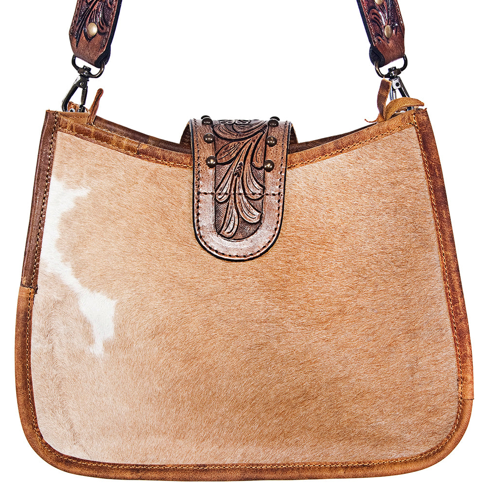 American Darling Hand-Tooled Hair-On Genuine Leather Hobo Bag