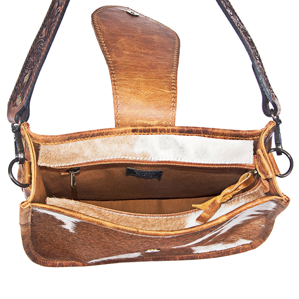 American Darling Hand-Tooled Hair-On Genuine Leather Hobo Bag