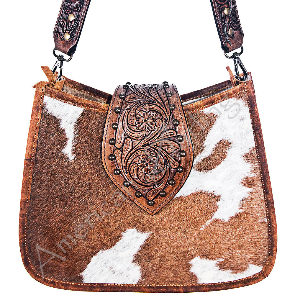 American Darling Hand-Tooled Hair-On Genuine Leather Hobo Bag