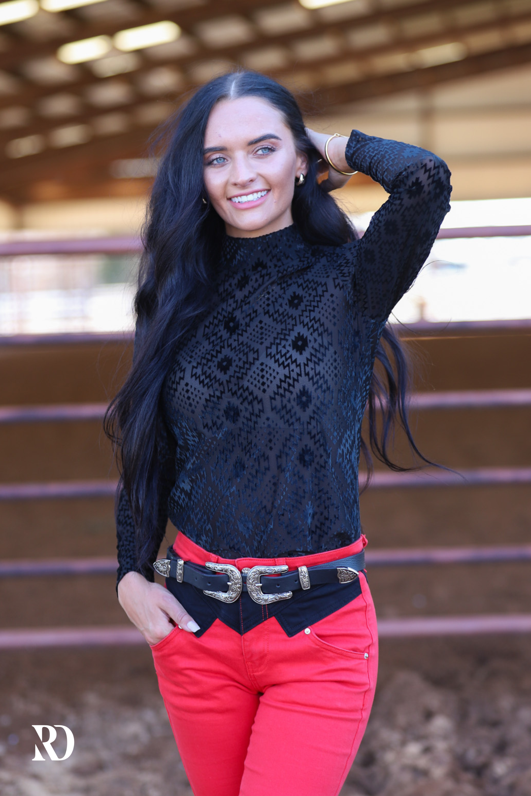 Black Aztec Velvet Burnout Layering Top