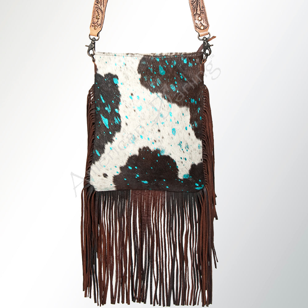 American Darling Messenger Hand Tooled Hair On Genuine Leather Western Women Bag Handbag Purse | Cute