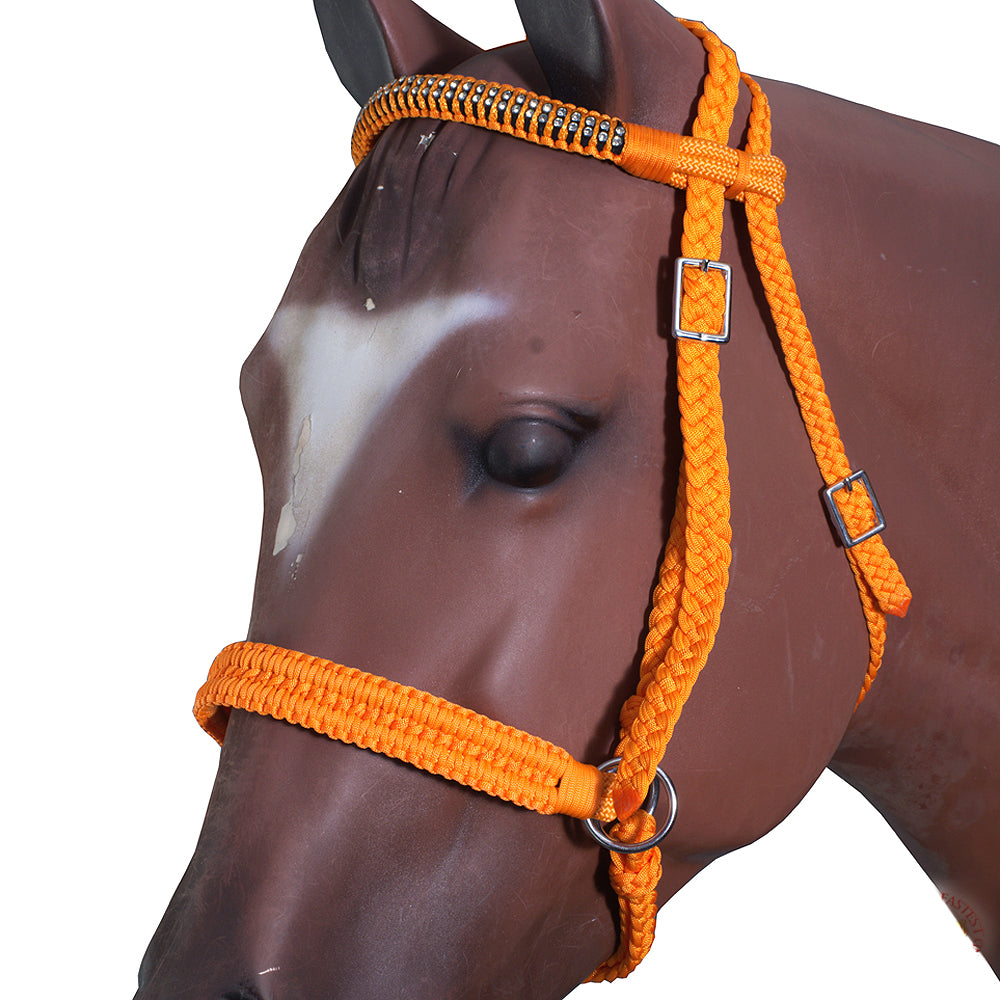 Hilason Flat Braided Paracord Horse Headstall Bridle W/ Crystals
