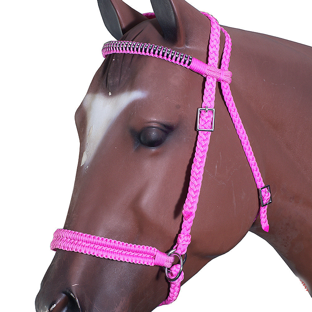 Hilason Flat Braided Paracord Horse Headstall Bridle W/ Crystals